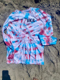 Red white and blue tie dye long sleeve t shirt